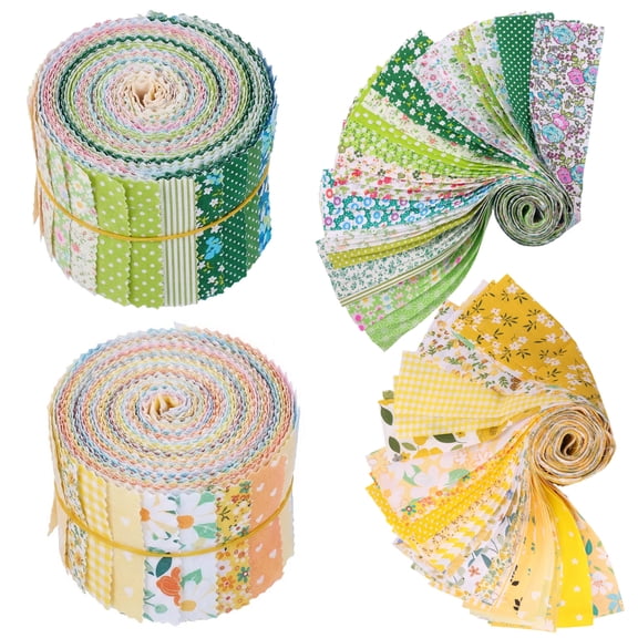 Jelly Roll Fabric Strips, 80 Pcs Precut Floral Cotton Bundle (2.55" x 19.6"),40 Assorted Floral Prints Cottagecore Yellow for Quilting, Sewing & Patchwork