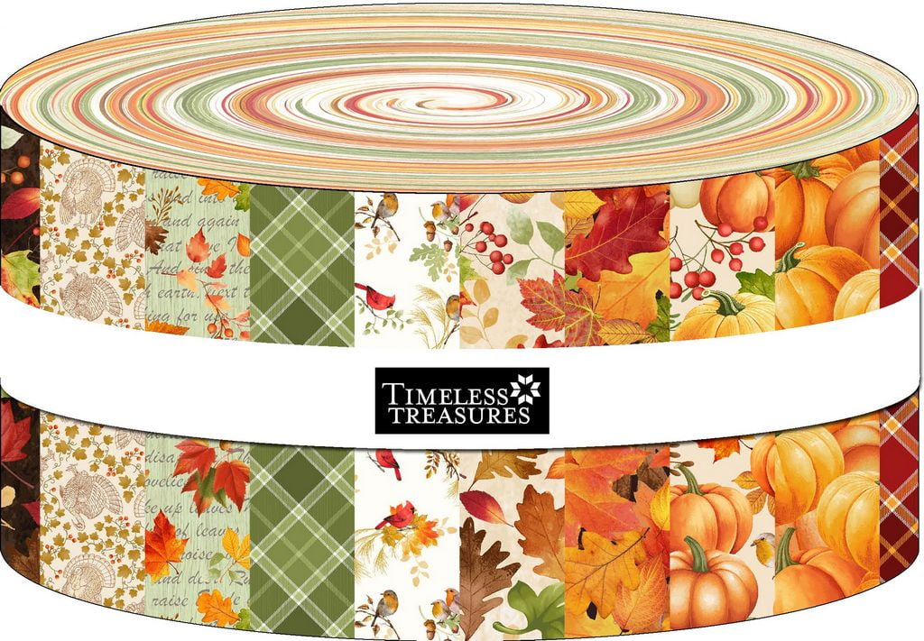 Jelly Roll - Gather With A Grateful Heart Timeless Treasures Thanksgiving Fall Autumn Harvest 2.5" Strips Roll-Ups Bundle Quilter's Cotton Fabric Precuts (CPSTRIP40-CD-GATHER) M526.44