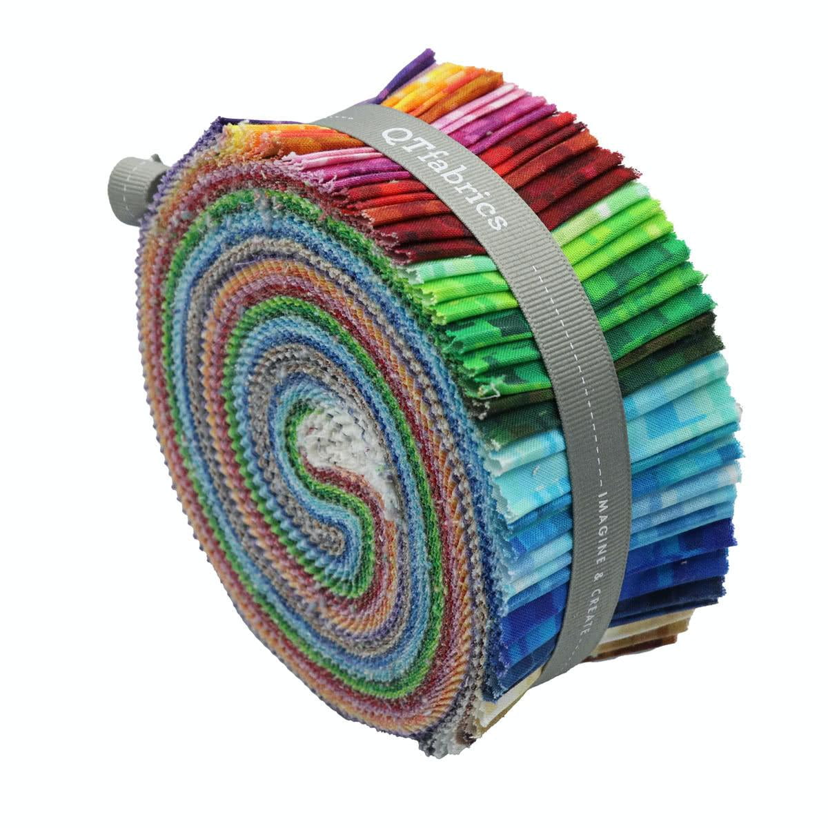 Jelly Roll - Ombre Squares Colorful Multi-Color Pixelated-Look 2.5" Strips Roll-Up Bundle Quilter's Cotton Fabric Precuts (OMBSQ-06EO) M492.34