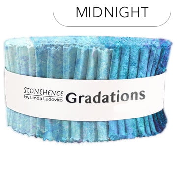 Jelly Roll - Stonehenge by Linda Ludovico Gradations Midnight Northcott Blues 2.5" Strips Roll-Ups Bundle Quilter's Cotton Fabric Precuts (SGRAD40-49) M530.42