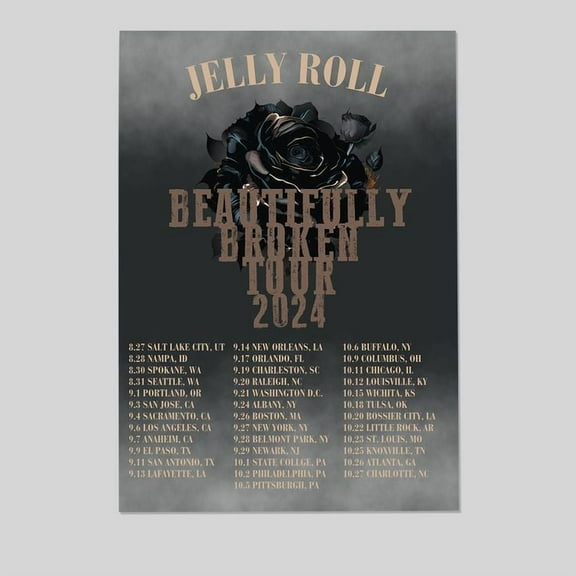 Jelly Roll Tour Poster, Beautifully Broken Concert Country Music Size 24''x36'' - Postora