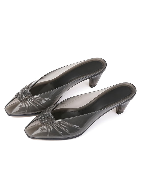 Jelly Sandals for Women Peep-Toe Kitten Heels Clear Bow Backless Slides Mules Summer Beach Low Heels Transparent Jelly Shoes