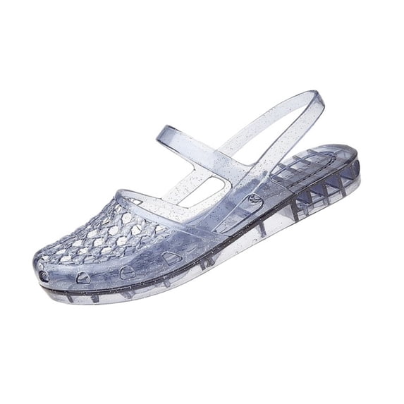 Jelly Sandals for Women Slingback Clear Mary Jane Jelly Flats Closed Round Toe Slip On Jellies Shoes Comfortable Summer Beach Sandal, 39
