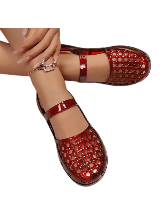 Jelly Sandals for Women, Stylish Transparent Jelly Shoes Comfortable Breathable Mesh Closed Toe Slip on Beach Slides, 41