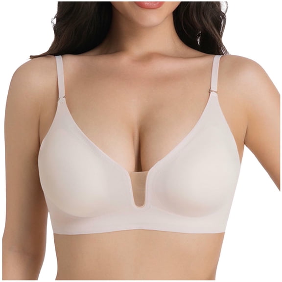 Jelly Seamless Bras for Women, Deep V Wireless Bralette with Lace, Support Push up Supportive Brassieres