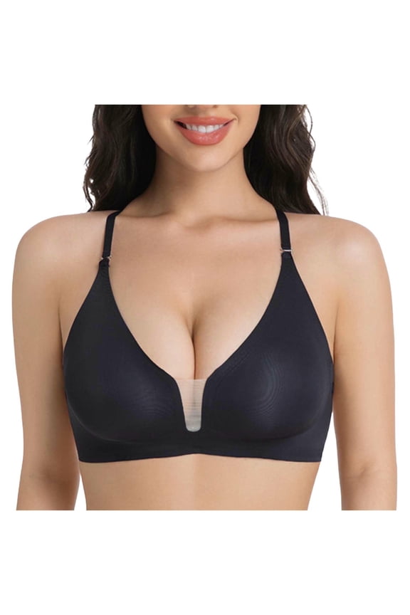 Jelly Seamless Bras for Women, Deep V Wireless Bralette with Lace, Support Push up Supportive Brassieres