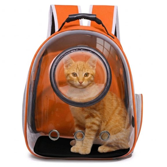 Jelly Sight Panoramic Clear Pet Backpack Carrier - Reinforced Breathable Bubble Bag for Large Cats and Small Dogs, Supports up to 30 lbs, Scratch-Resistant & Anti-Fog Window Orange