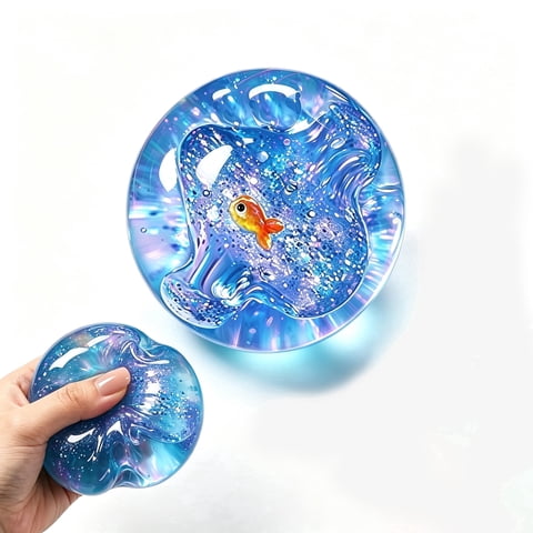 Squishy Coconut Oil, Oil Squishy Jelly Squishy Dreamy Iridescent Ocean Planet Embedded Goldfish Glitter Gel Squeeze for Fun Sensory Fidget Relaxation and Daily Anxiety Relief