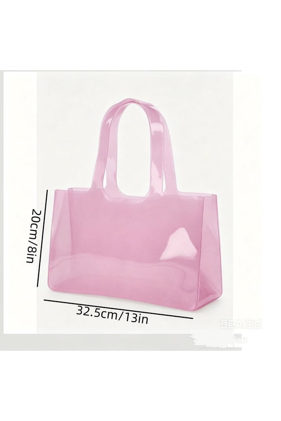 Jelly Tote Bag, Clear Glossy PVC Shoulder Handbag for Shopping and Beach, Pink