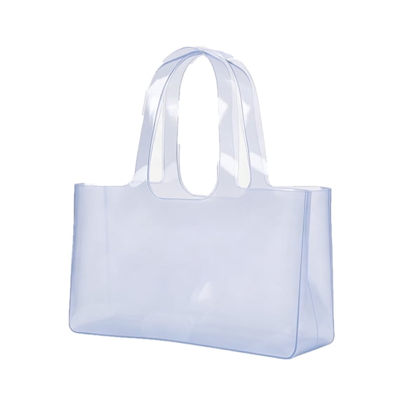 Jelly Tote Bag, Transparent PVC, Glossy Finish, Large Capacity, Shoulder Handbag, Waterproof, Wipe-Clean, Integrated Molded Construction, Lightweight, For Work, Shopping, Beach, Dating White