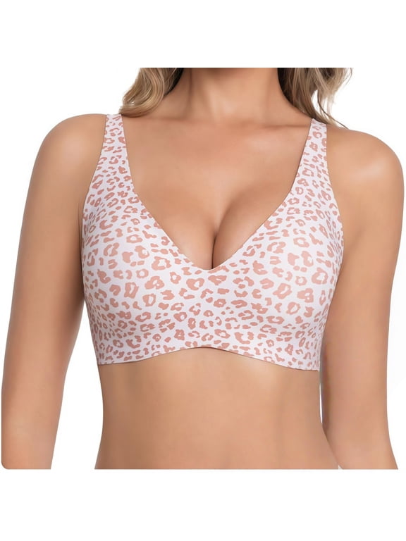 Jelly Wireless Bra Deep V Push Up Seamless T-Shirt Comfortable Plunge No Underwire Bras with Adjustable Straps Everyday Bras