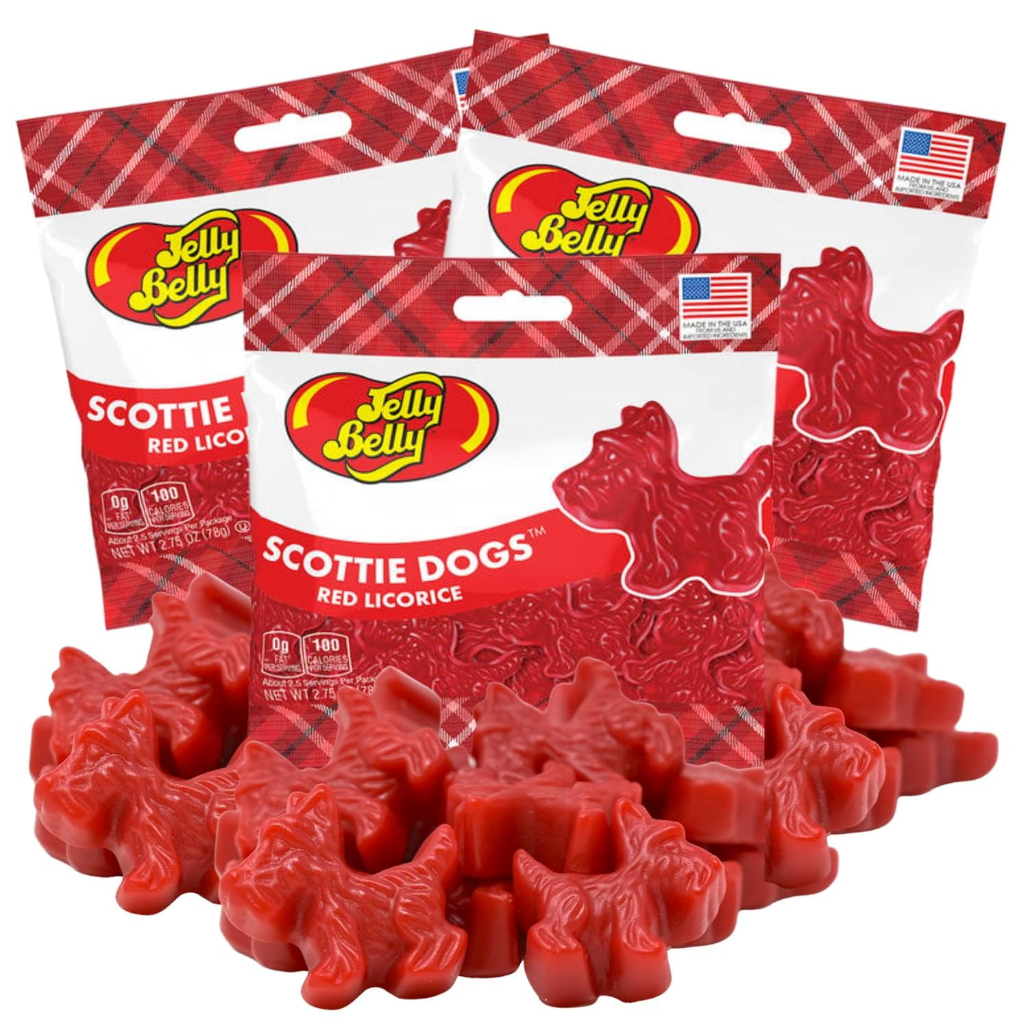 JellyBelly Red Licorice Scottie Dogs, 2.75 Ounces, Pack of 3