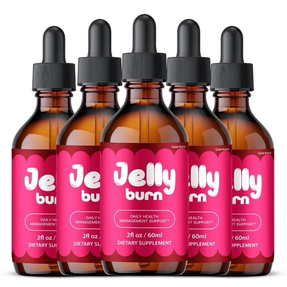 JellyBurn Drops Liquid Supplement, Jelly Burn Supplement, All Natural Formula, 1 Month Supply 60 mL (5 Pack)