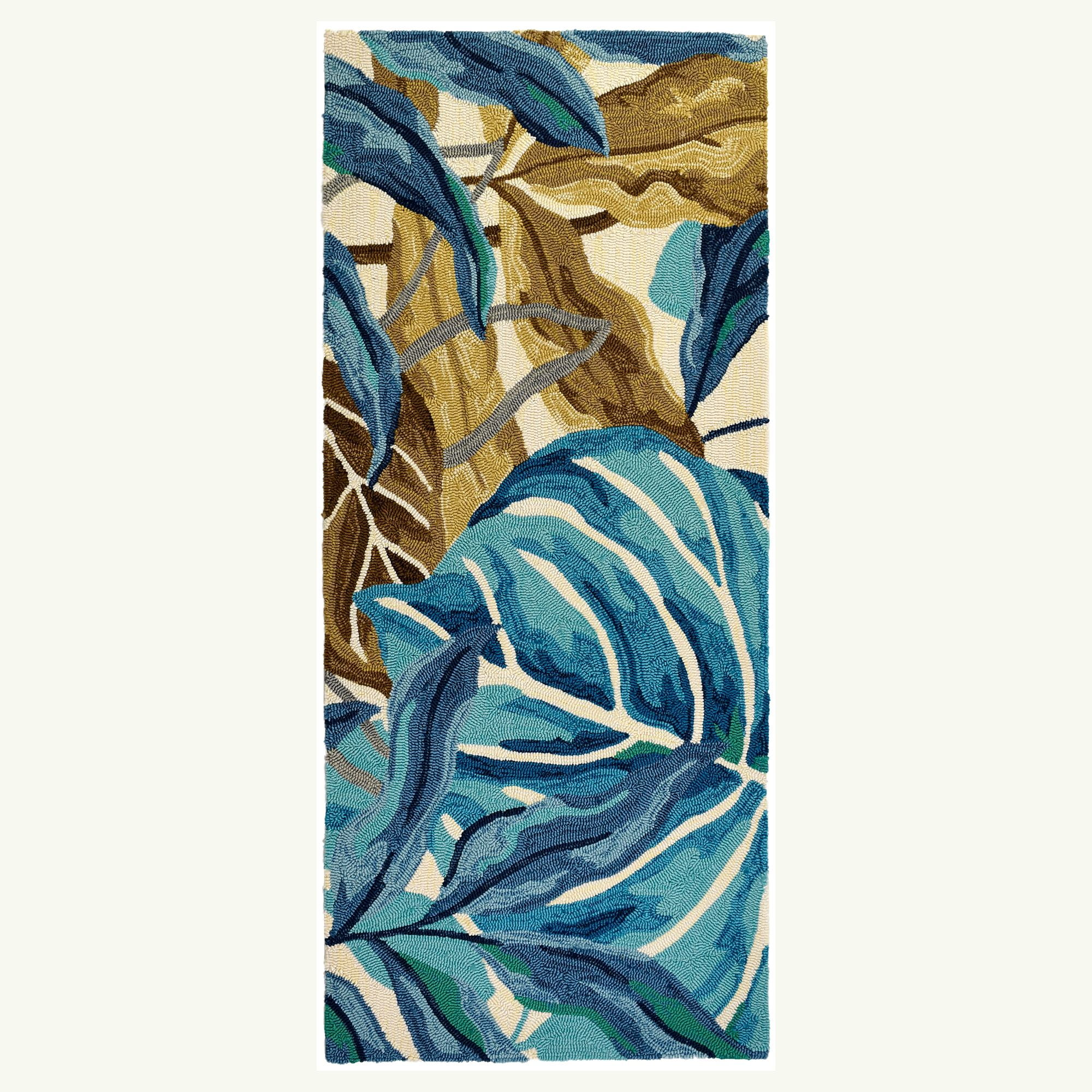 Jellybean 26 x 60 in. Blue Jungle Hand-Hooked Indoor & Outdoor Rug ...