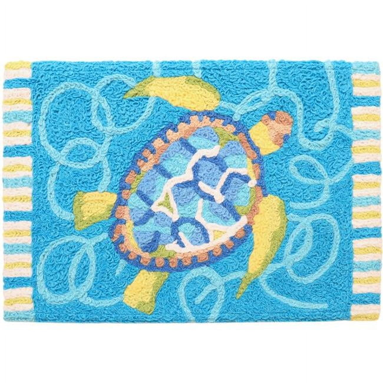 Handmade Blue Turtle & Swirls Washable Synthetic Doormat