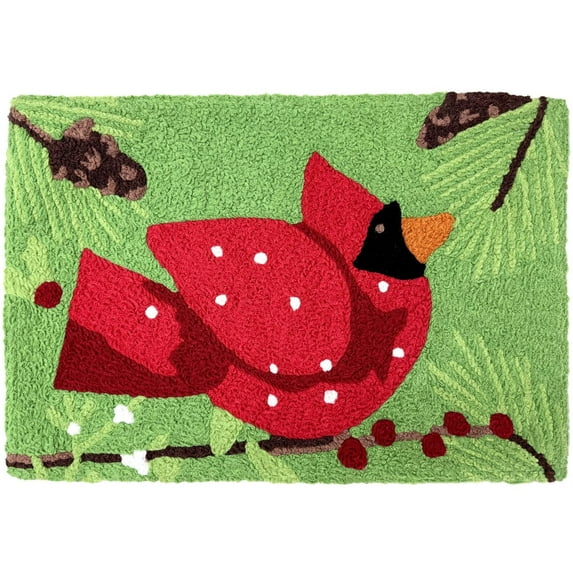 Jellybean Bright Cardinal in Pine Tree Accent Washable Rug 20" x 30", Red, Designed by Jennifer Heynen