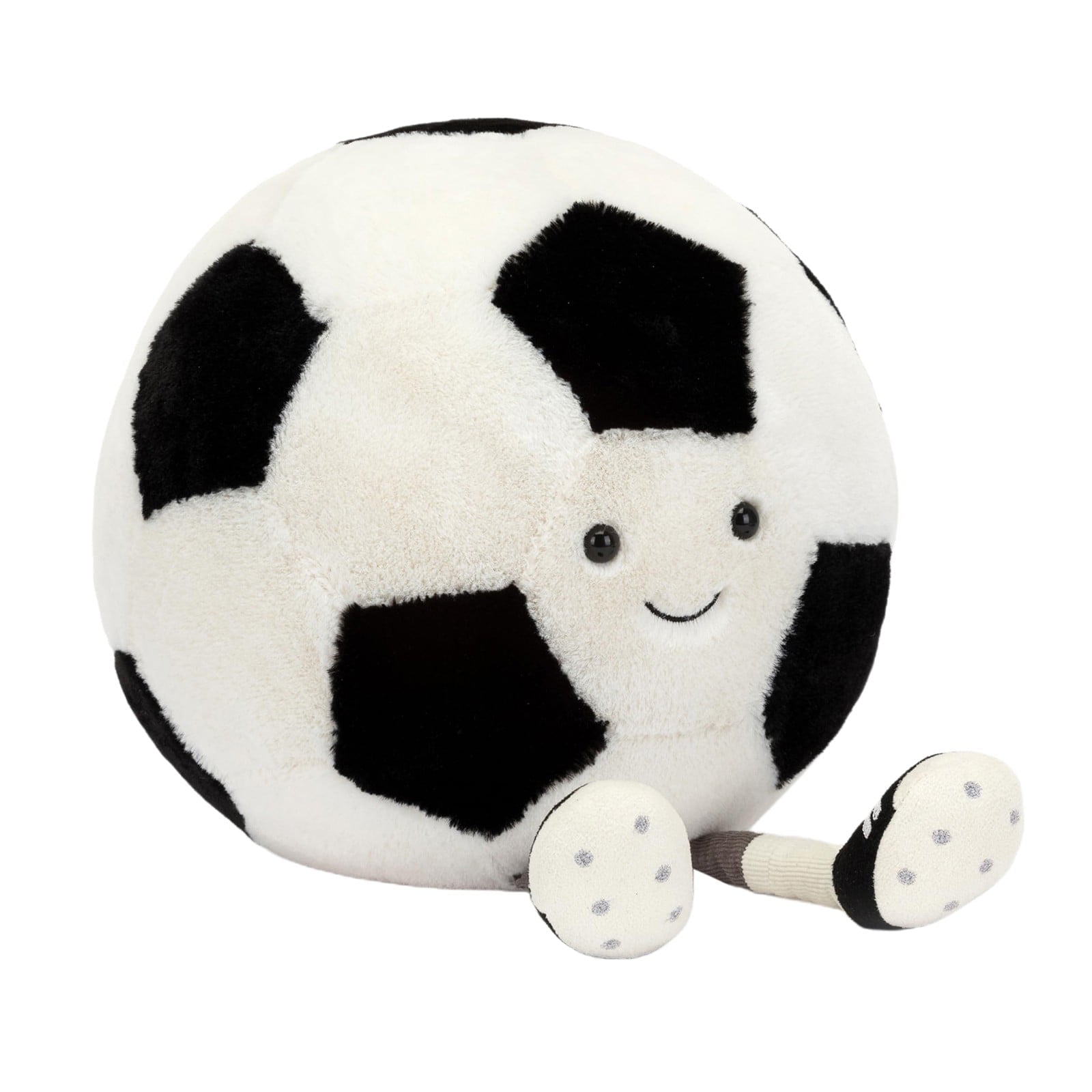 White and Black Plush Soccer Ball with Suede Boots