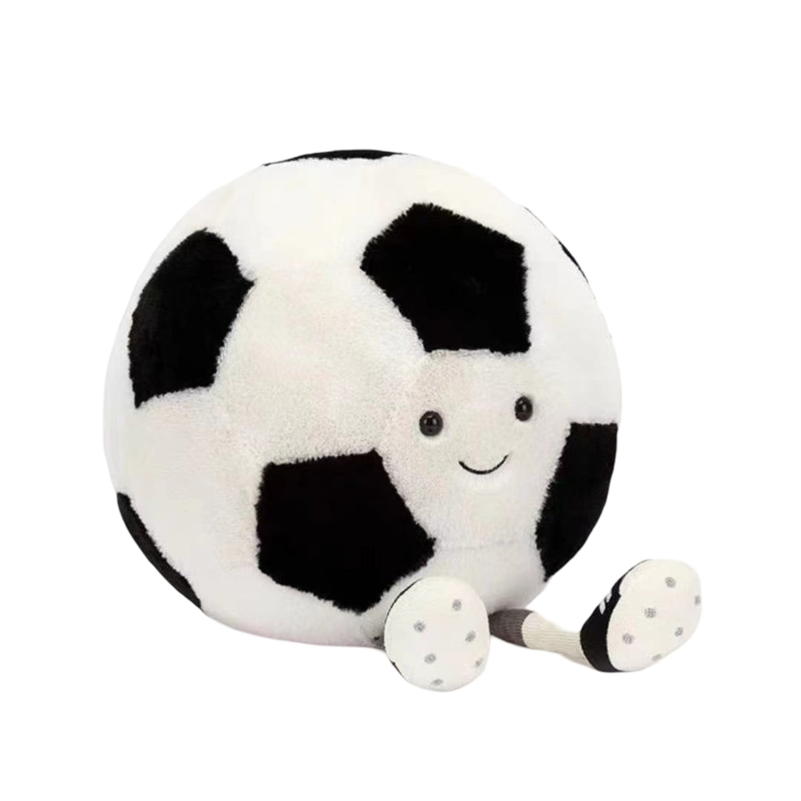 White and Black Plush Soccer Ball with Suede Boots