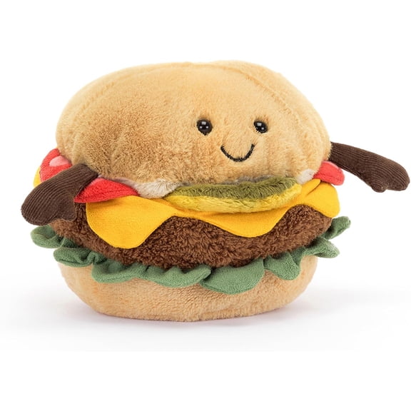 Jellycat Amuseables Burger Stuffed Toy, 4.5 inches - Food Plush - Fun Gift Idea