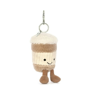 Jellycat Amuseables Coffee-To-Go Bag Charm - Cute Plush Keychain for Bags, Coffee Lovers Gift (Brown) Beige