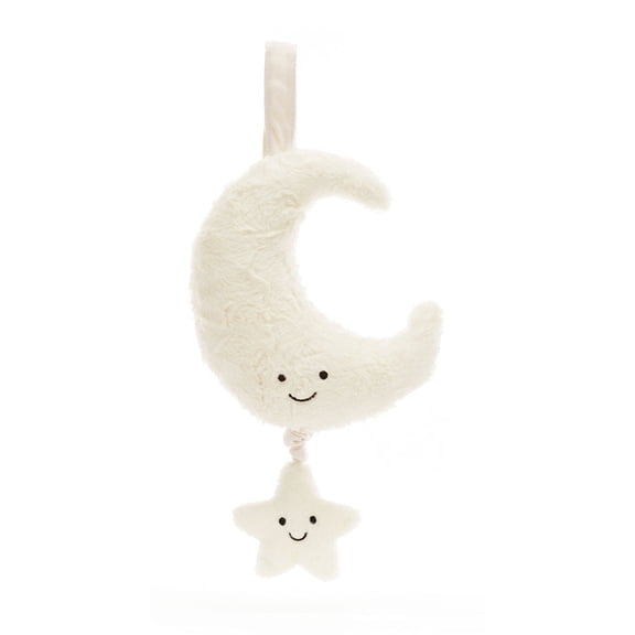 Jellycat Amuseables Moon Musical Pull, Baby Soother Plush Toy with Lullaby Music