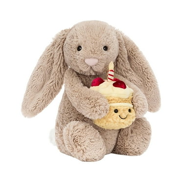 Jellycat Bashful Beige Bunny 'Birthday' Plush Toy 21 Cm Jellycat Stuffed Animal, Soft Cute Rabbit Doll For 3+ Aa