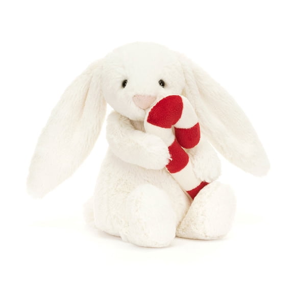 Jellycat Bashful Bunny with Candy Cane Stuffed Animal, Small 7 inches Rabbit Bunny Plush Toy Festive Christmas Gift