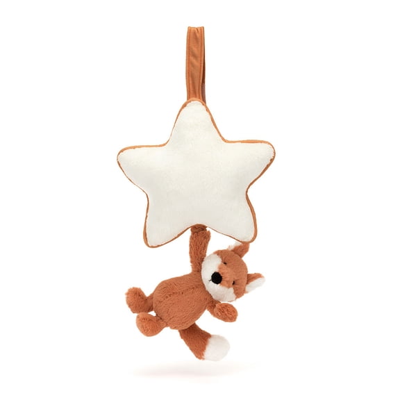 Jellycat Bashful Fox Cub Musical Pull, Baby Soother Plush Toy with Lullaby Music