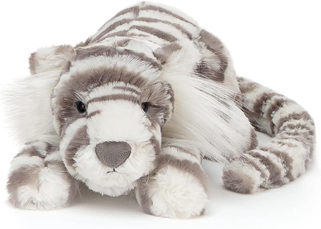 Jellycat Sacha Snow Tiger Stuffed Animal, Little 8 inches - Big Cat Plush Toy - Classic Children's Gift