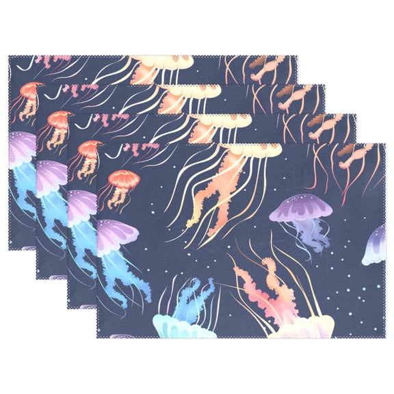 Jellyfish 12×18 inch Placemats Heat Resistant Washable Foldable Rectangular Placemats Set Decoration Indoor Outdoor for Kitchen Dining Table 6PCs