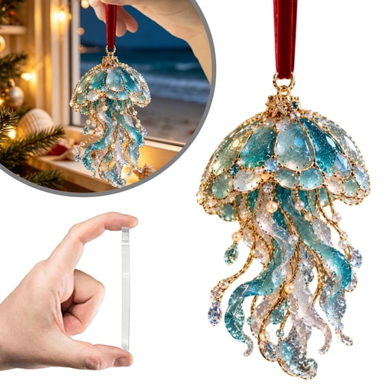 Jellyfish 2D Acrylic Christmas Ornaments, Flat Sea Animal Hanging Decoration for Christmas Tree Holiday Home Decor, Festive Xmas Tree Ornament Keepsake Gift for Family Friends 1pc