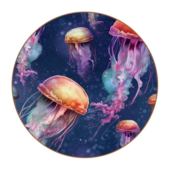 Jellyfish 6Pcs Round Coasters Set, Microfiber Leather Drink Coasters, 11x11 cm/4.3x4.3 in, Cup Mats for Home and Office