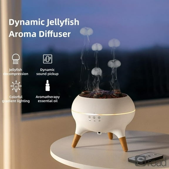Jellyfish Aroma Humidifier, Ultrasonic Essential Oil Diffuser With Remote Control, 5-Mist Outlet, Auto Shut-Off, Night Light For Home Aromatherapy And Air Moisturizing,White