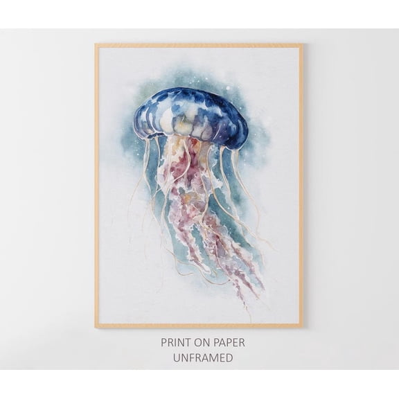 Jellyfish Art Poster: Grace Of The Depths, Underwater Wall Art, Unframed Poster Size 8x12