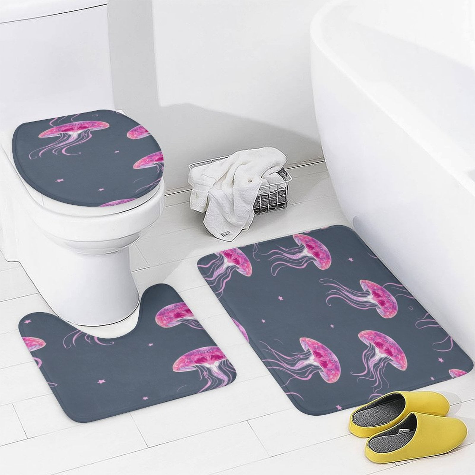 Jellyfish Bathroom Rugs Set 3 Piece with Non-Slip Bath Rugs Toilet Lid ...