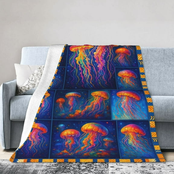 Jellyfish Blanket Ocean Throws Sea Marine Life Print Plush Fuzzy Fleece Blankets Gifts for Girls Boys Super Soft Warm Cozy Stuffed Animal for Men Women Couch Bed Sofa Decor 50x40