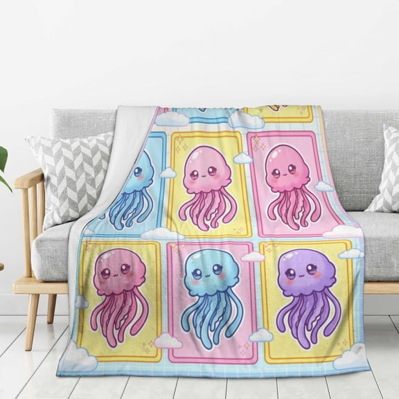 Jellyfish Blanket, Practical Marine Theme Gift, Flannel Fabric Construction for Sofa and Couch Bed 50x40