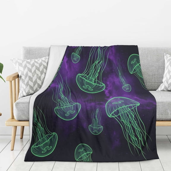 Jellyfish Blanket, Statement Animal Decor Design, Functional Flannel Throw for Modern Living Room and Bedroom 50x40