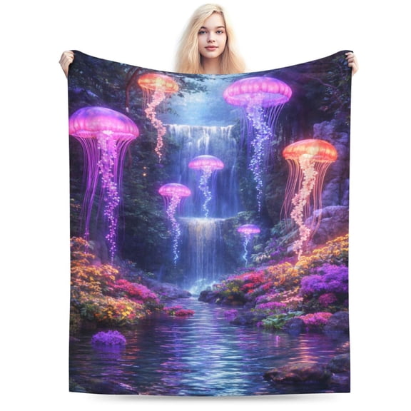 Jellyfish Blanket Waterfall Lake Throw Blankets Soft Cozy Warm Fuzzy Fleece Flannel Purple Throws Stuff Gifts for Girls Boys Men Women Bed Couch Bedding Decor 50x40