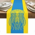 thumbnail image 1 of Jellyfish Blue Table Runner - 70 Inch Long, Kitchen Dining Table Runner Dresser Scarves, Boho Tropical Yellow Stripe Summer Abstract Farmhouse Decor for Coffee Tables Wedding Party Banquet, 1 of 8