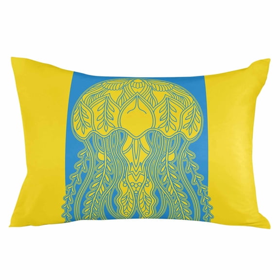Jellyfish Blue Throw Pillow Cover 20 x 36 Inch Decorative Pillow Cover Boho Tropical Yellow Stripe Summer Abstract Lumbar Pillowcase Seasonal Rectangle Cushion Case for Couch Sofa Bed Living Room