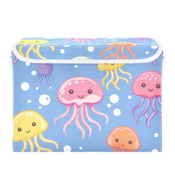 Jellyfish Bubble Cartoon Foldable Storage Bin with Lid and Handle Collapsible Storage Box 16.5 x 12.6 x 11.8 inches