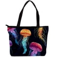 thumbnail image 1 of Jellyfish Canvas Leather Mix Tote Bag - Hand-Held Twill Jeanette Sponge Bag 30x10.5x39cm, 1 of 5