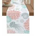 thumbnail image 1 of Jellyfish Coastal Burlap Cotton Table Runner 16x72 Inches Long, Teal Red Coral Starfish Farmhouse Table Runners, Outdoor Dining Tablecloths Decor for Baby Shower/Party/Wedding, 1 of 6
