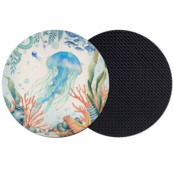 Jellyfish Coastal Coasters Set of 2, Absorbent Coasters for Drinks, Summer Nautical Starfish Coral Beige Coaster for Desk Coffee Table Protection, Home Decor House Warming Gifts 4"