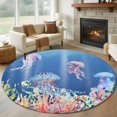 thumbnail image 1 of Jellyfish Coastal Round Area Rug 8Ft Washable Large Circle Rugs for Living Room Dorm, Nautical Ocean Summer Beach Coral Sea Non-Slip Carpet Floor Mats Indoor Outdoor Carpet Runner Home Decor, 1 of 8