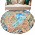 thumbnail image 1 of Jellyfish Coastal Round Area Rugs Collection 6', Summer Nautical Starfish Coral Brown Anchor Non Slip Indoor Circular Throw Runner Rug Floor Mat Carpet for Living Room Dining Table Bedroom Nursery, 1 of 9