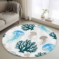 thumbnail image 1 of Jellyfish Coral Coastal Round Area Rug 4ft, Nautical Summer Beach Ocean Sea Washable Non-Slip Circle Rugs for Bedroom Living Room Kitchen, Soft Non Shedding Circle Carpet for Dining Room Dorm, 1 of 9