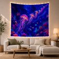 thumbnail image 1 of Jellyfish and Coral Reef in Ocean Depths Dreamy Psychedelic for Ocean Lovers Bioluminescent Marine Art Halloween Gift Tapestry Wall Hanging for Bedroom and Living Room, 1 of 7