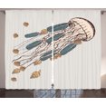 thumbnail image 1 of Ambesonne Jellyfish Curtains 2 Panel Set, Boho Feather Shells Fish, 108" x 90", Grey Beige Brown, 1 of 3